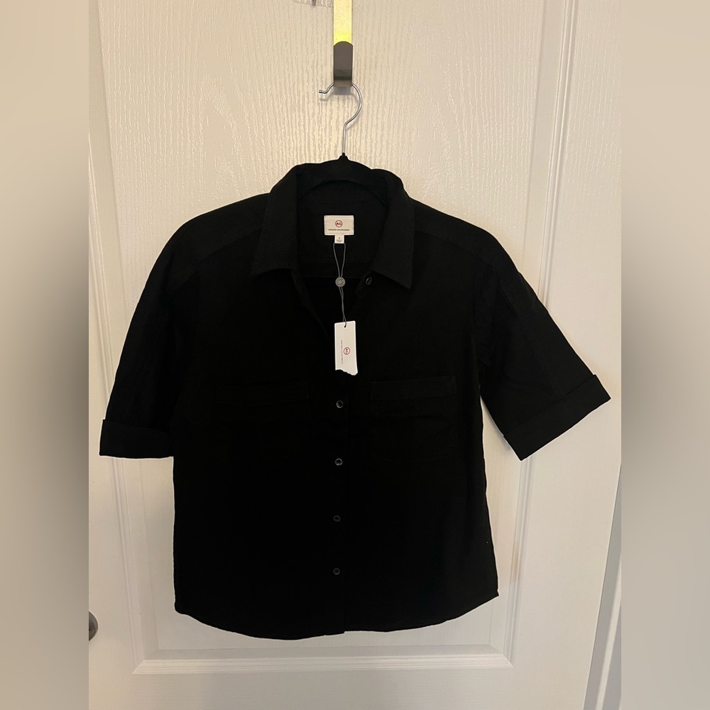 Ag Adriano Goldschmied Black Casual Button Down Shirt
